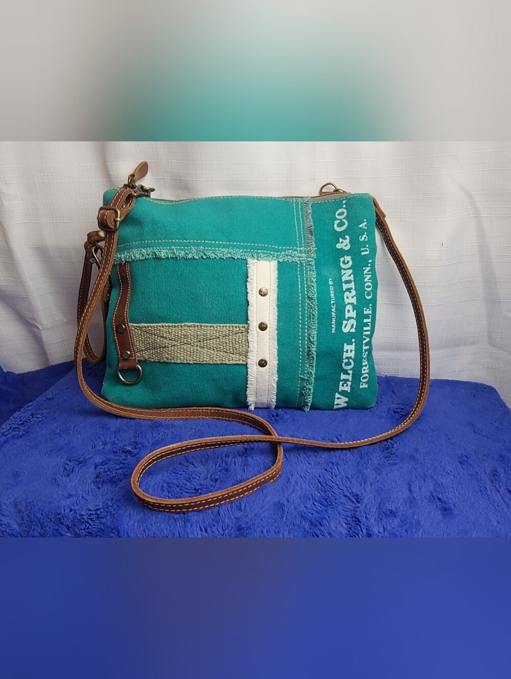 Myra Bag Countryside Connections Teal Canvas Patchwork Small Crossbody S-7907